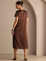 [Dunkle Schokolade] SilkSilky-DE Short Sleeve Round Neck Kleider 002
