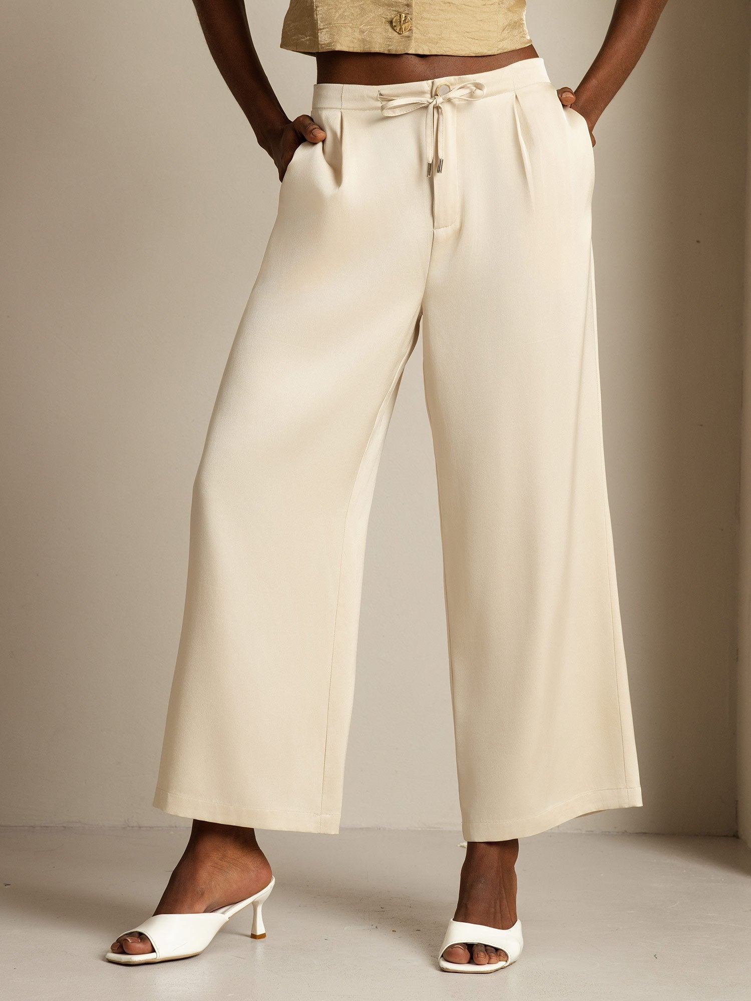 [Beige] SilkSilky-DE 19Momme Seide Womens Pants 001