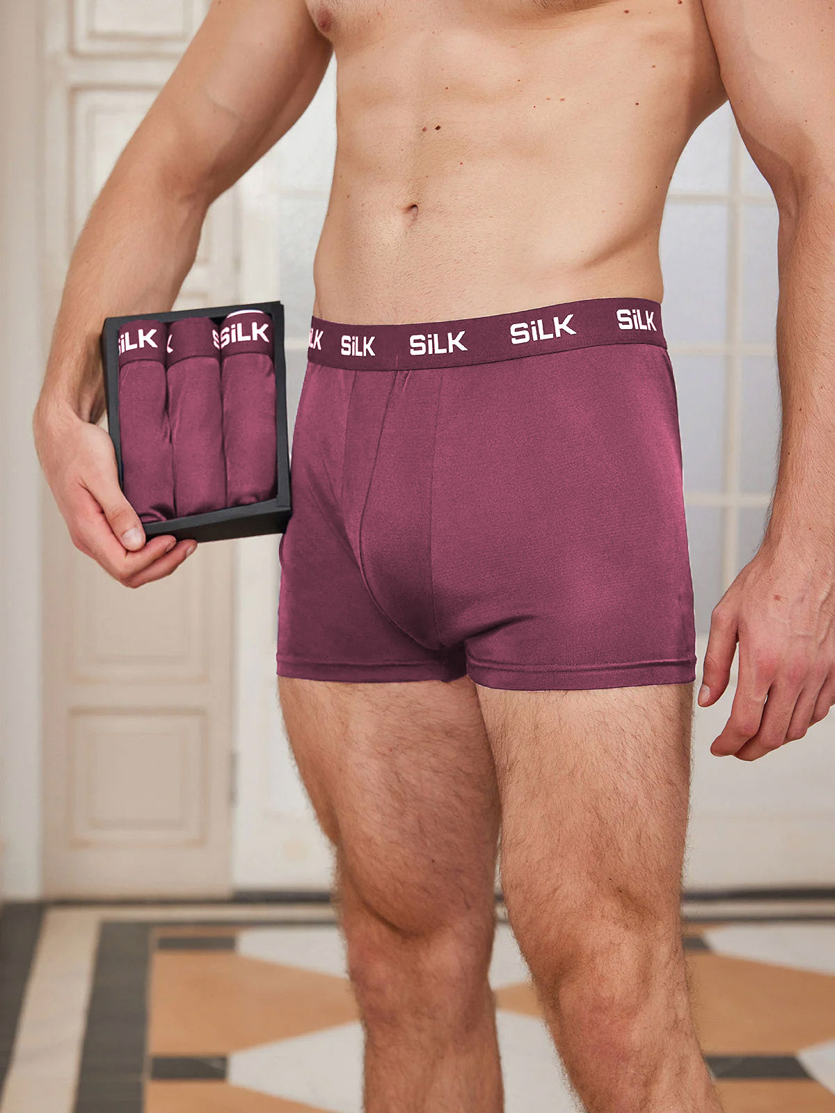 [Rotwein] SilkSilky-DE Reine Seide Mens Underwear 001