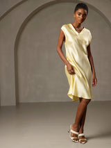 [Gelb] SilkSilky-DE Cap Sleeve V Neck Nachthemden 006