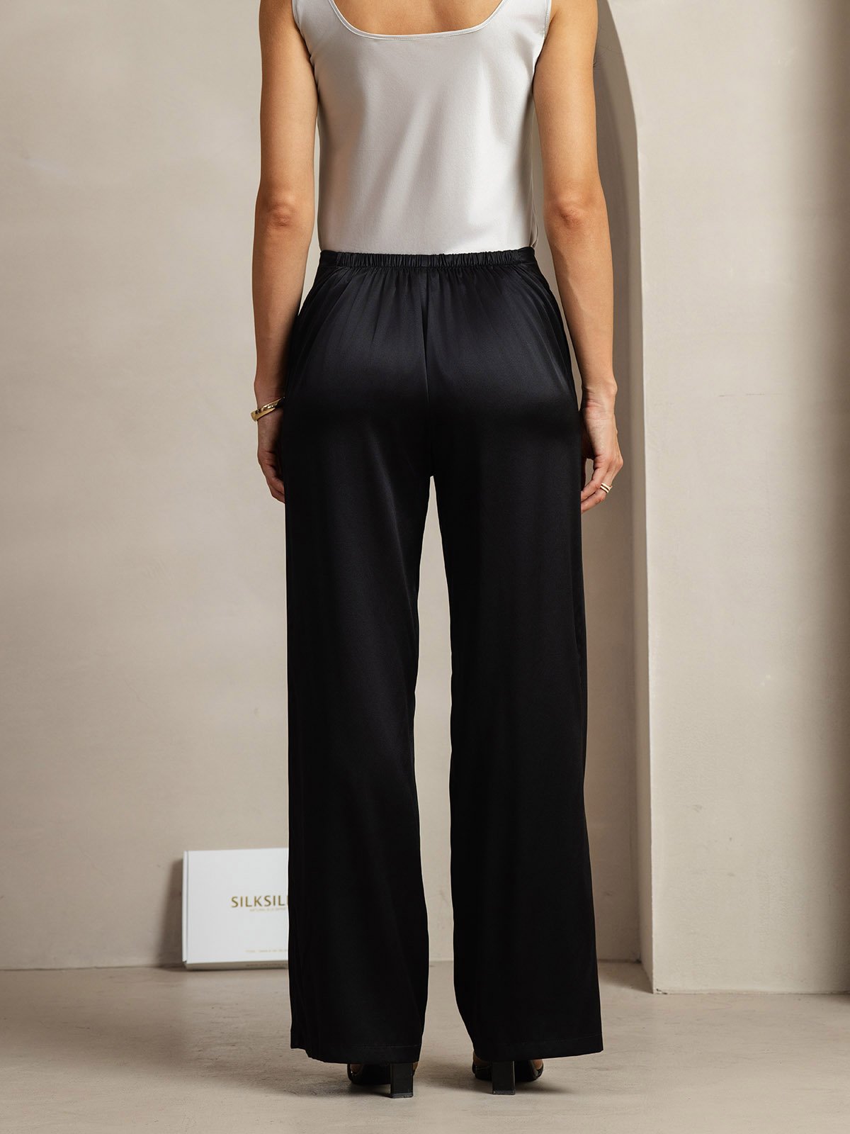 [Schwarz] SilkSilky-DE 19Momme Seide Womens Pants 004