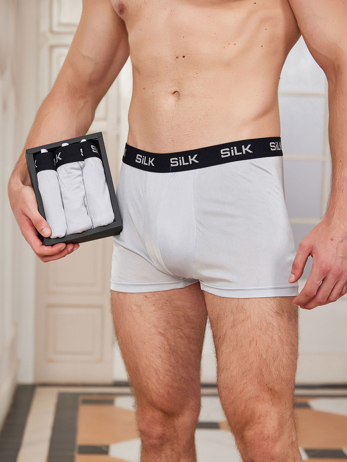 [Grau] SilkSilky-DE Reine Seide Mens Underwear 001