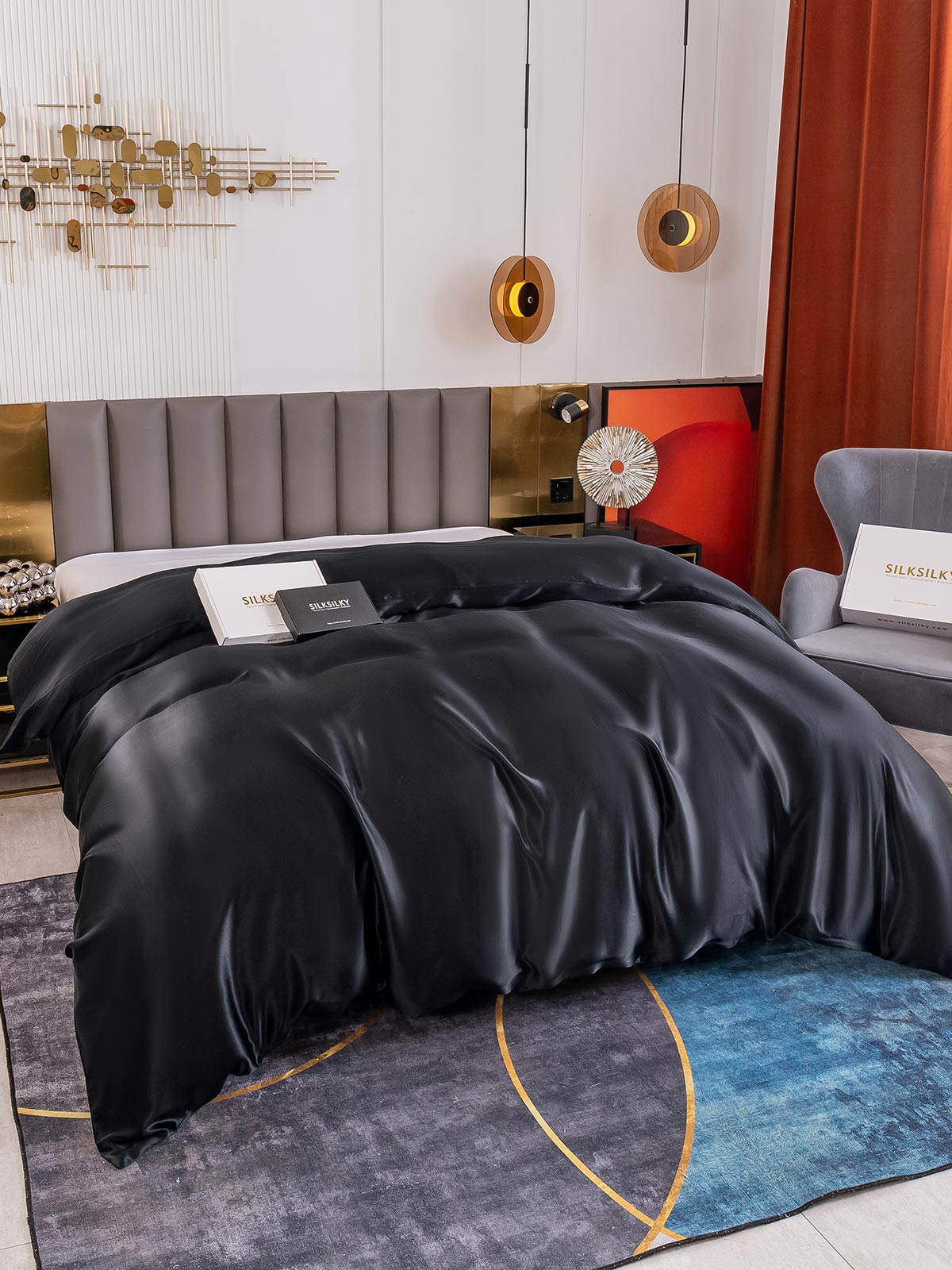 [Schwarz] SilkSilky-DE 19Momme Reine Seide Duvet Cover 003