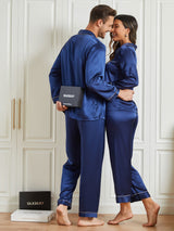 [Dunkelblau] SilkSilky-DE Reine Seide Langärmelig Couple 005
