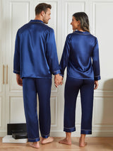 [Dunkelblau] SilkSilky-DE Reine Seide Langärmelig Couple 002