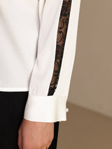 [Weiß] SilkSilky-DE Long Sleeve Keyhole Neck Damenblusen 005