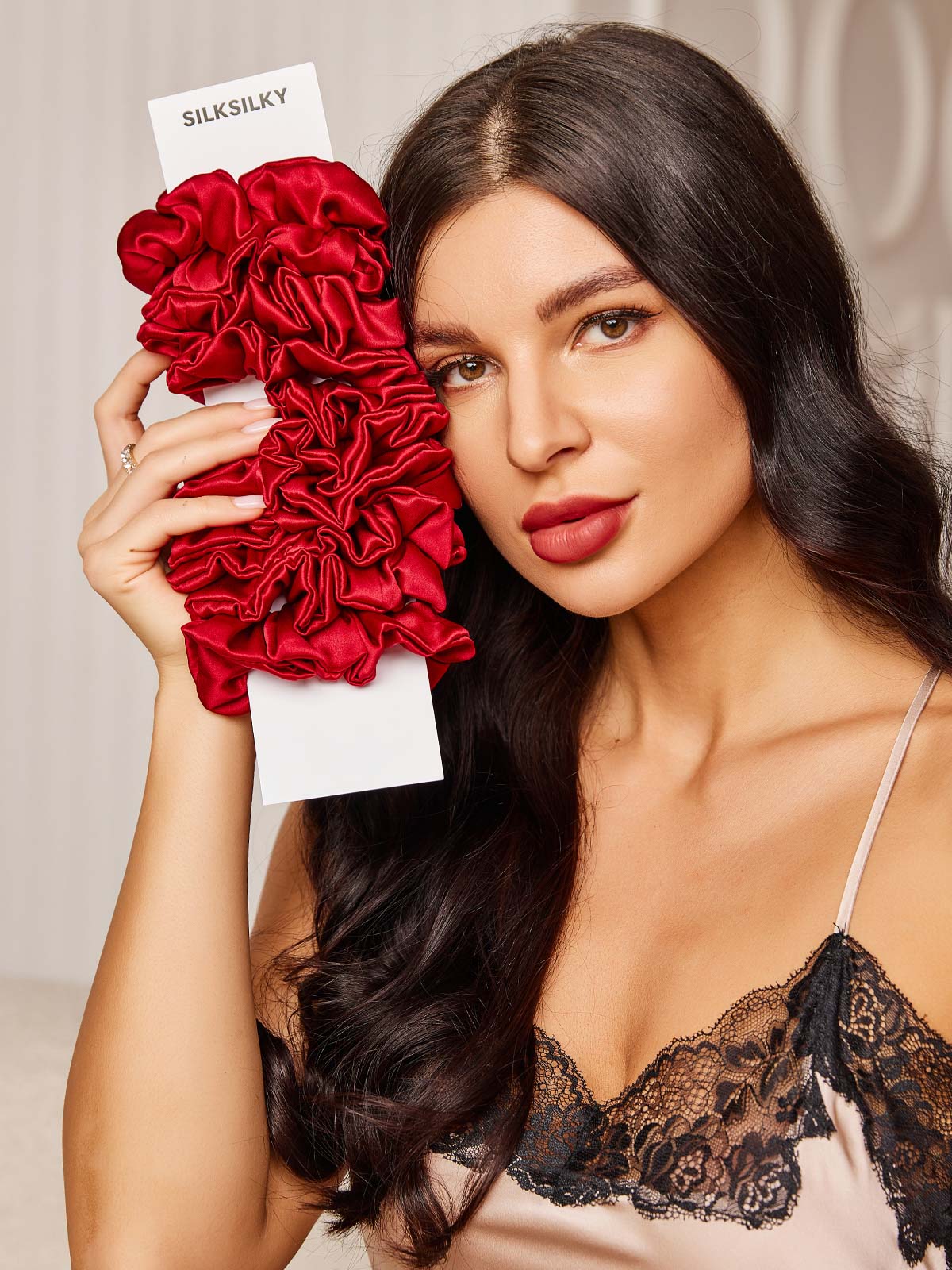 [Rotwein] SilkSilky-DE 19Momme Reine Seide Scrunchie 001