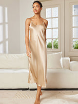 [Champagner] SilkSilky-DE Sleeveless V Neck Nachthemden 004