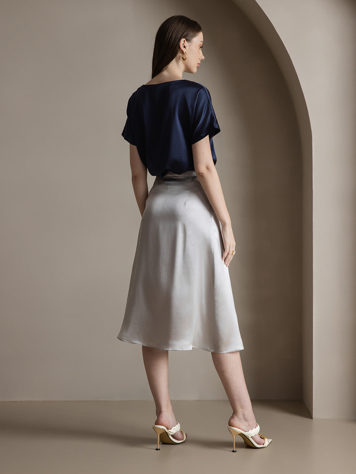 [Hellgrau] SilkSilky-DE 19Momme Seide Skirt 006