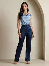[Graublau] SilkSilky-DE Cap Sleeve Cowl Neck T-Shirt 006