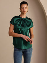 [Dunkelgrün] SilkSilky-DE Short Sleeve Blouse 003