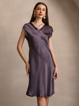 [Lilagrau] SilkSilky-DE Cap Sleeve V Neck Nachthemden 004