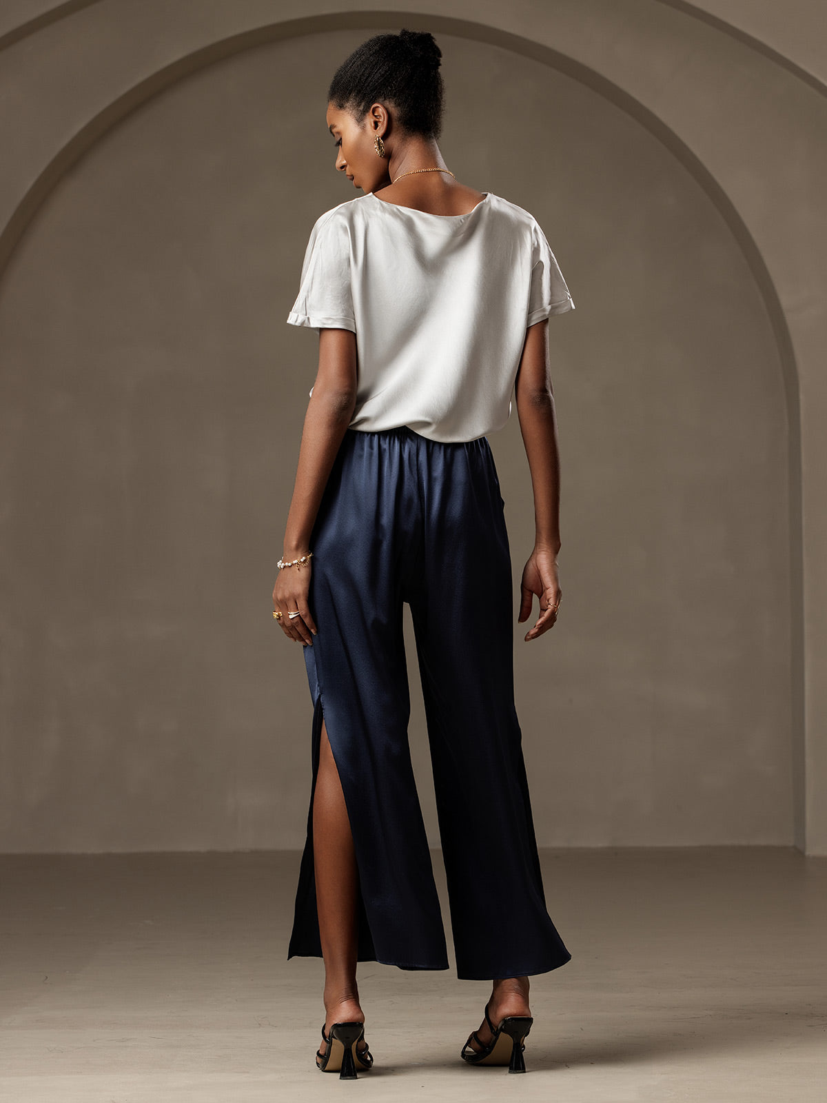 [Dunkelblau] SilkSilky-DE 19Momme Seide Womens Pants 002