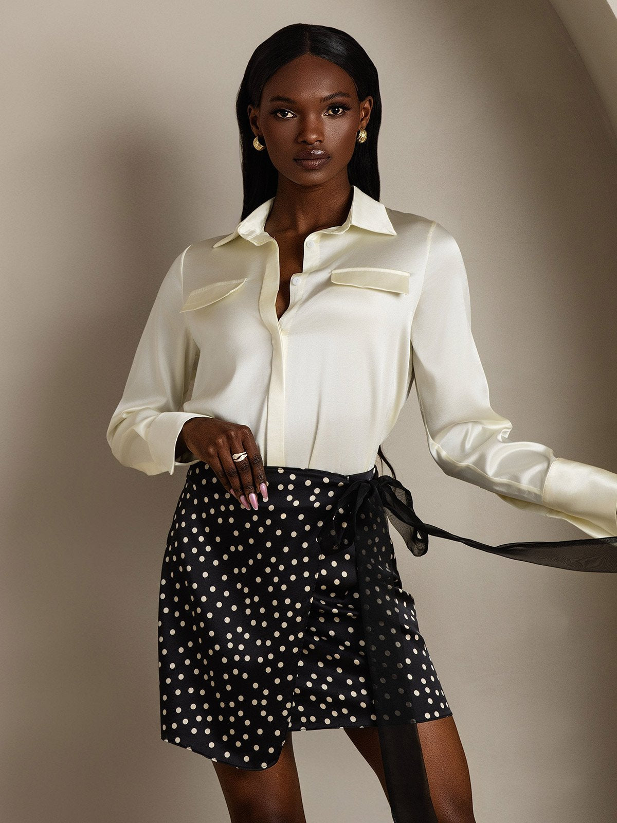 SilkSilky-DE 19Momme Seide Langärmelig Umlegekragen Damenhemd Elfenbeinfarbe 001