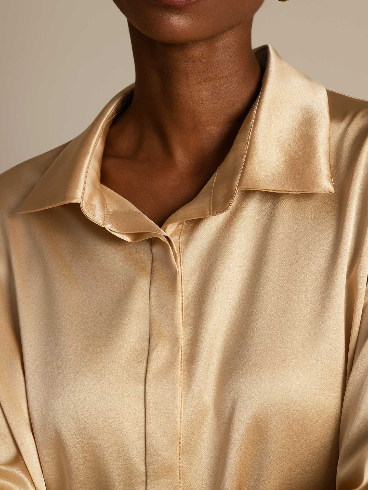 [Champagner] SilkSilky-DE 19Momme Seide Langärmelig Umlegekragen Damenhemd 006