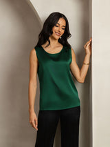 [Dunkelgrün] SilkSilky-DE Sleeveless Round Neck Cami Top 004