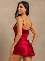 [Rotwein] SilkSilky-DE Sleeveless V Neck Camisole-Set 002