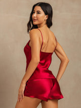[Rotwein] SilkSilky-DE Sleeveless V Neck Camisole-Set 002