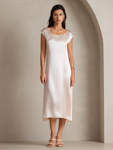 [Rosa] SilkSilky-DE Cap Sleeve Tiefer Rundhalsausschnitt Kleider 004