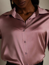 [Blasses Mauve] SilkSilky-DE 19Momme 3/4-lange Ärmel Lapelkragen Damenhemd 008
