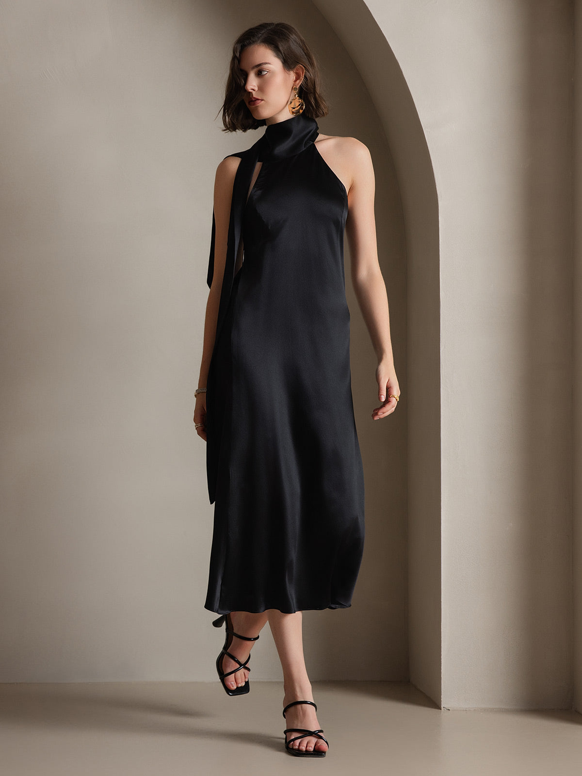 [Schwarz] SilkSilky-DE 19Momme Seide Dress 007