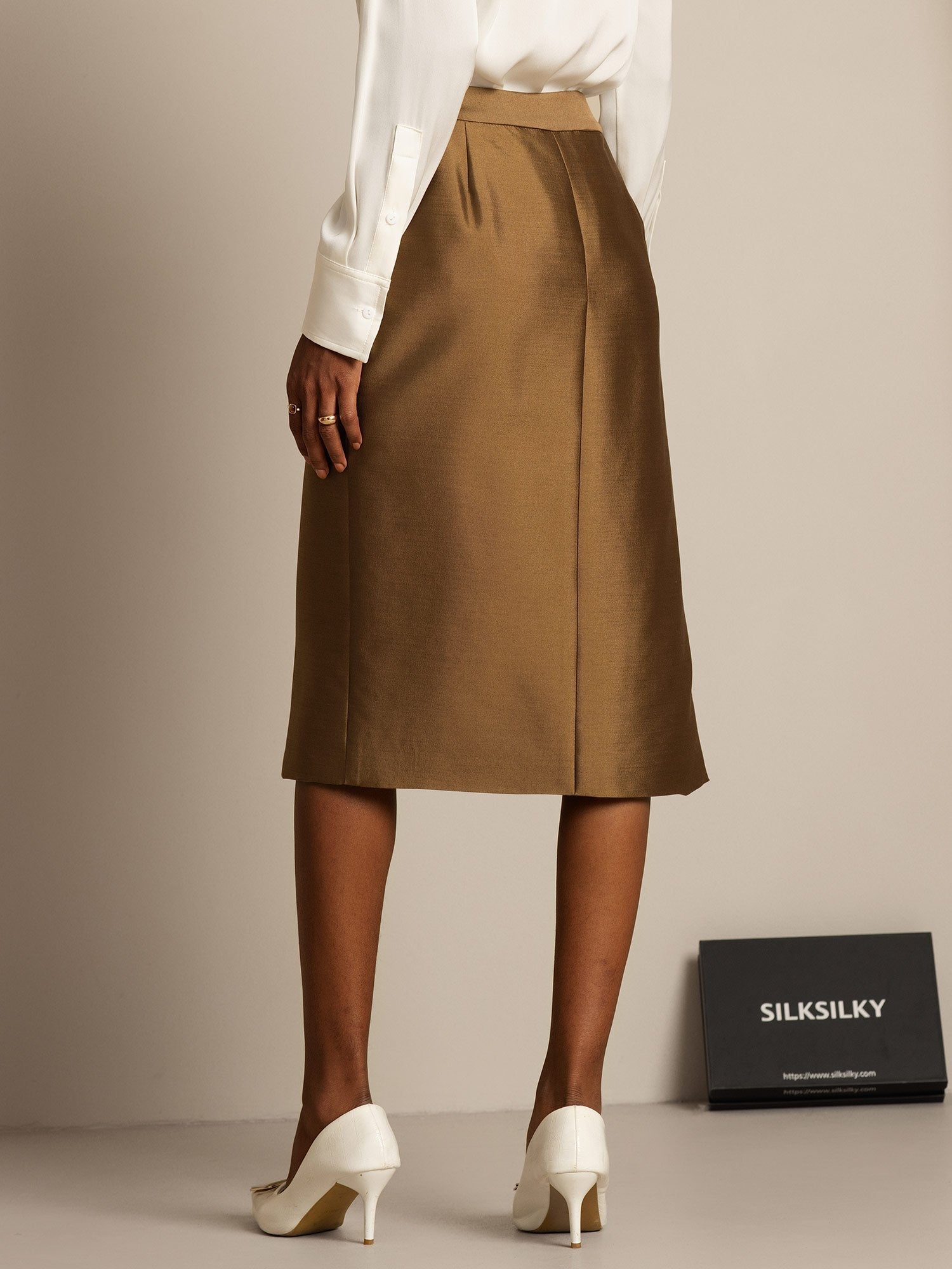 [Bronze] SilkSilky-DE 32Momme Silk-Wool Blend Skirt 002,
