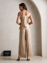 [Champagner] SilkSilky-DE Ärmellos Eckiger Ausschnitt Camisole-Set 002