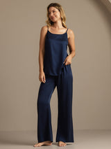 [Dunkelblau] SilkSilky-DE 19Momme Spaghettiträger Tiefer Rundhalsausschnitt Camisole-Set 006