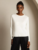 [Weiß] SilkSilky-DE Long Sleeve Crew-Ausschnitt T-Shirt 003