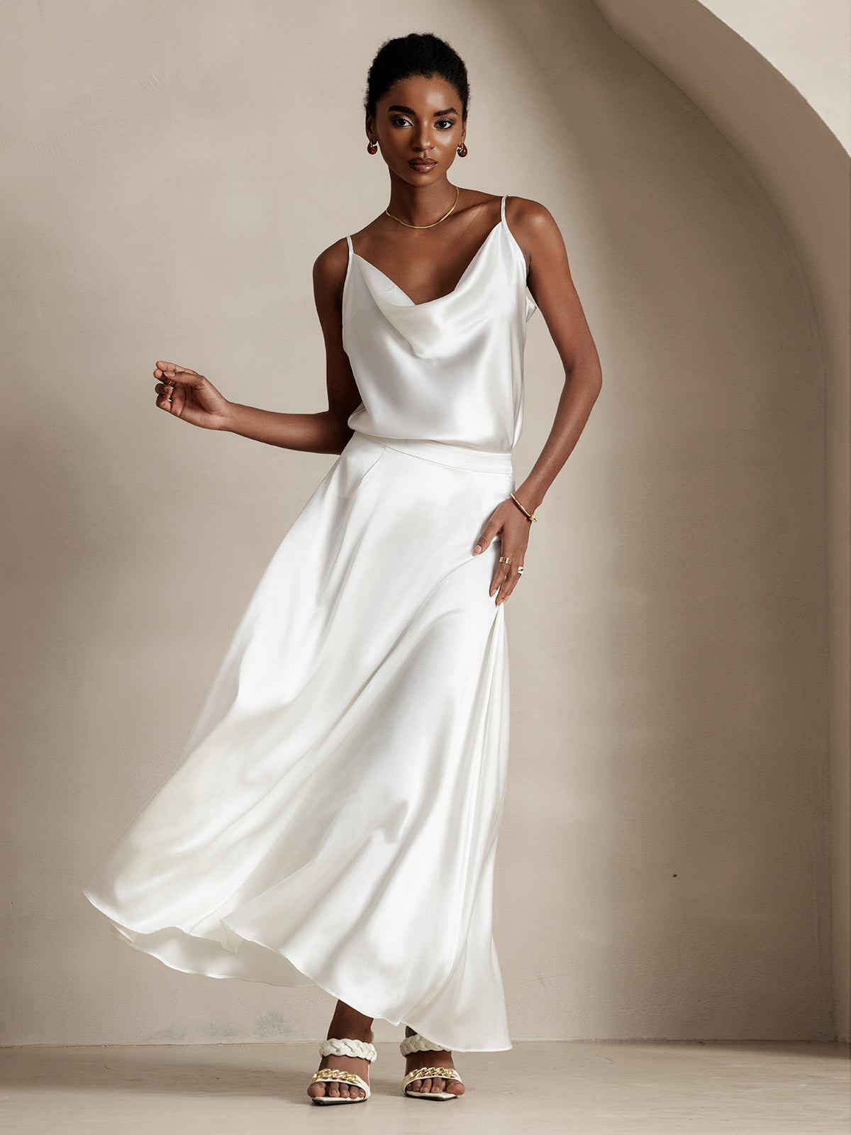 [Weiß] SilkSilky-DE 19Momme Seide Skirt 001