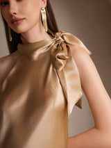 [Champagner] SilkSilky-DE 19Momme Stretch Silk Charmeuse Sleeveless Neckholder Kleider 003