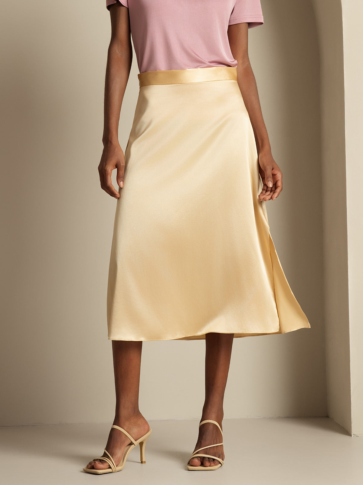 [Champagner] SilkSilky-DE 19Momme Seide Skirt 003