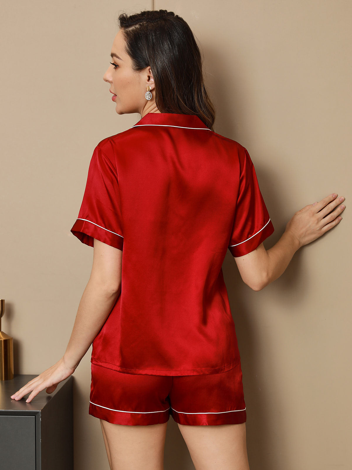 [Rotwein] SilkSilky-DE Reine Seide Womens Pajamas 002