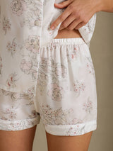 [Creme Blumen] SilkSilky-DE Short Sleeve Notch Collar Damen Pyjamas 005