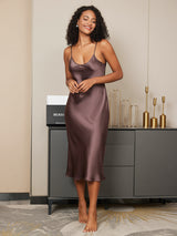 [Kaffee] SilkSilky-DE Sleeveless V Neck Nachthemden 001