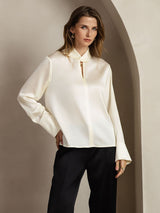 [Elfenbeinfarbe] SilkSilky-DE Long Sleeve Keyhole Neck Damenblusen 008