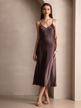 [Kaffee] SilkSilky-DE Sleeveless V Neck Kleider 006