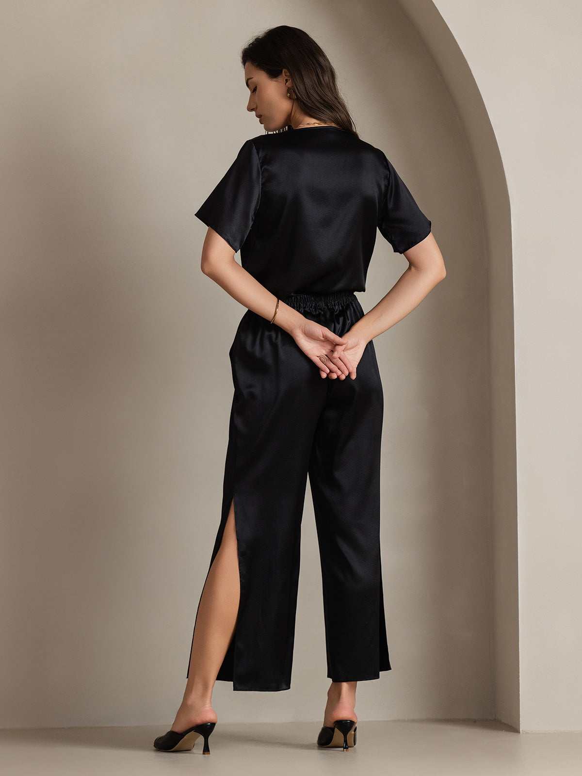 [Schwarz] SilkSilky-DE 19Momme Seide Womens Pants 002