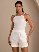 [Weiß] SilkSilky-DE Sleeveless Crew Neck Cami Top 003