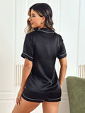 SilkSilky DE Reine Seide Kurzärmelig Revers Damen Pyjamas Schwarz 002