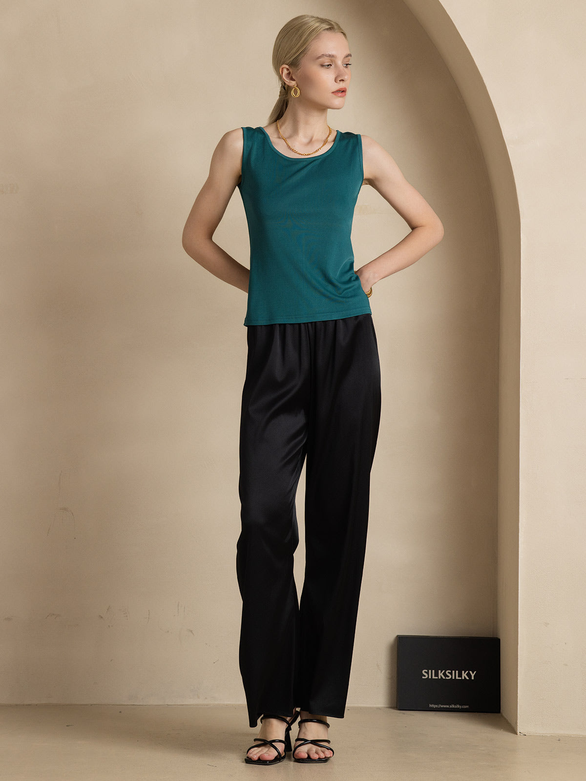 [Dunkelgrün] SilkSilky-DE Seidenstrick Womens T-Shirt 006