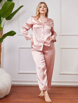 [Rosa] SilkSilky-DE Langärmelig Damen Pyjamas Große Größen 004