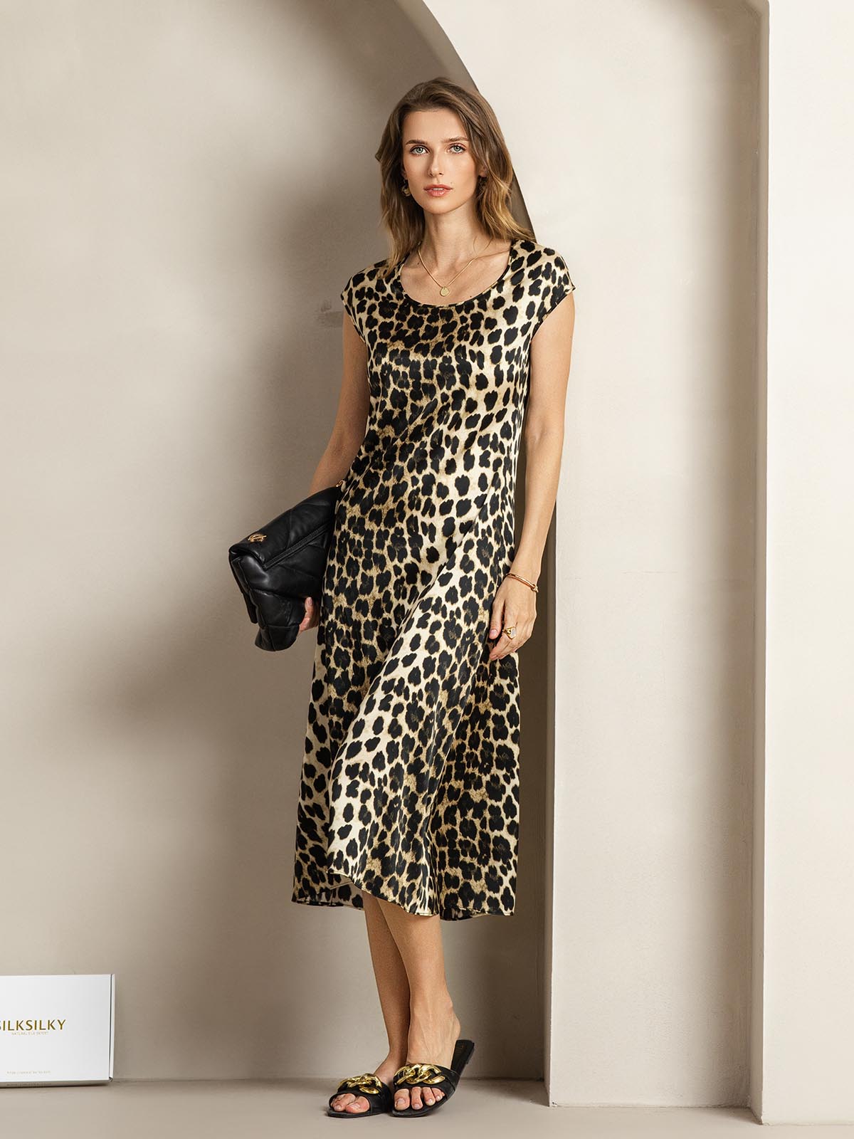[Leopard] SilkSilky-DE 19Momme Seide Dress 006