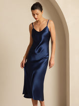 [Dunkelblau] SilkSilky-DE Sleeveless V Neck Kleider 007