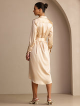 [Champagner] SilkSilky-DE Long Sleeve Lapel Collar Kleider 002