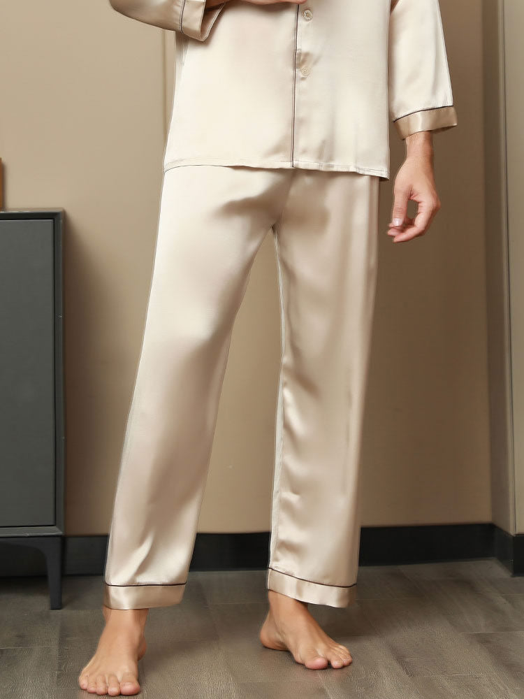 [Tan] SilkSilky-DE Reine Seide Mens Sleep Bottoms 003
