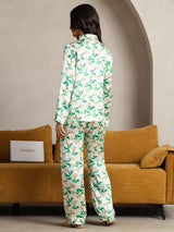 [Grün Blumen] SilkSilky-DE Reine Seide Womens Pajamas 003,