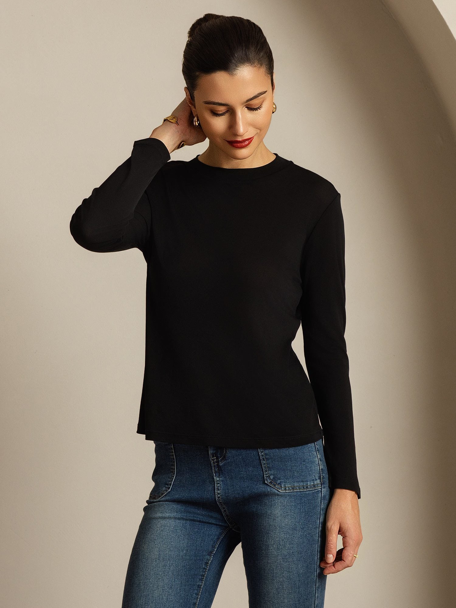 [Schwarz] SilkSilky-DE Reine Seide Womens T-Shirt 006
