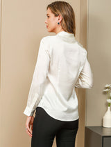 [Weiß] SilkSilky-DE Long Sleeve Lapel Collar Damenhemd 002
