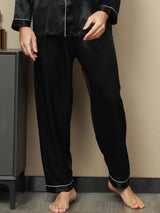 [Schwarz] SilkSilky-DE Reine Seide Mens Sleep Bottoms 003,